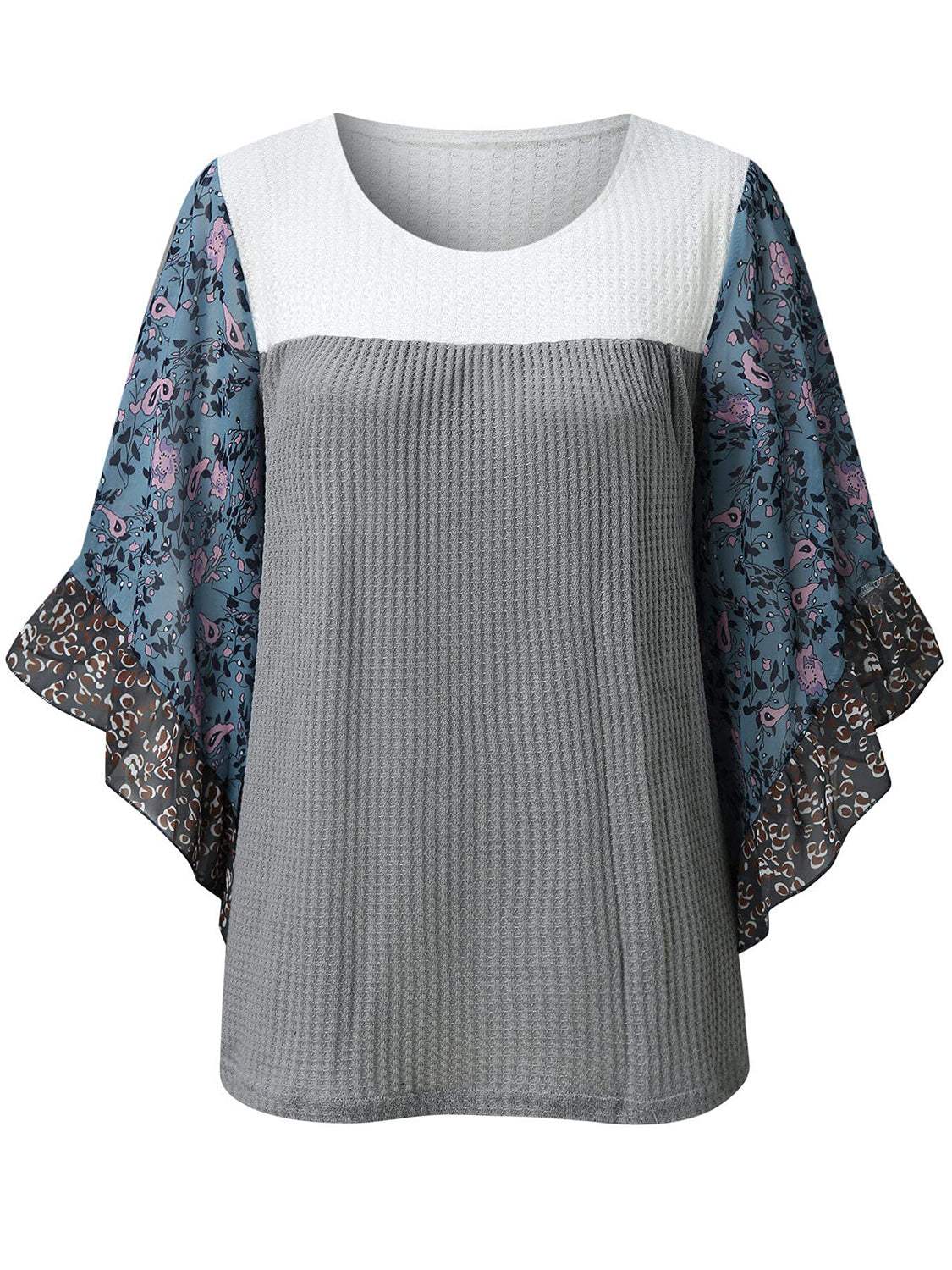 Full Size Printed Round Neck Three-Quarter Sleeve Blouse - Trendsi - Flyclothing LLC