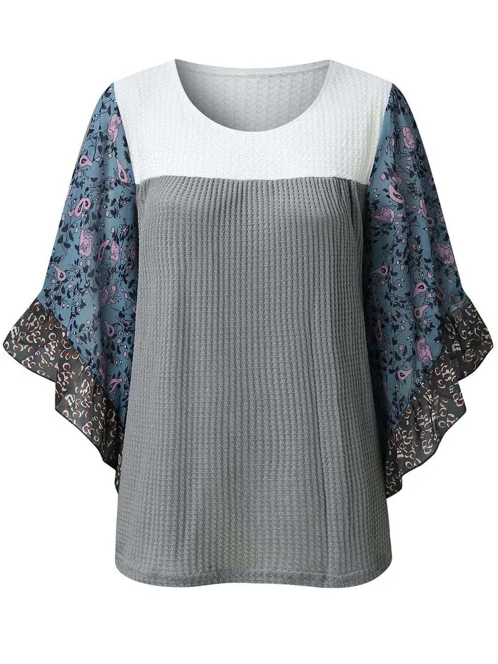 Full Size Printed Round Neck Three-Quarter Sleeve Blouse - Trendsi - Flyclothing LLC