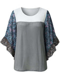 Full Size Printed Round Neck Three-Quarter Sleeve Blouse - Trendsi - Flyclothing LLC