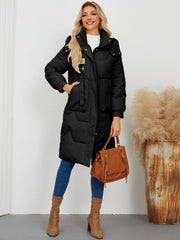 Long Sleeve Longline Hooded Winter Coat - Trendsi