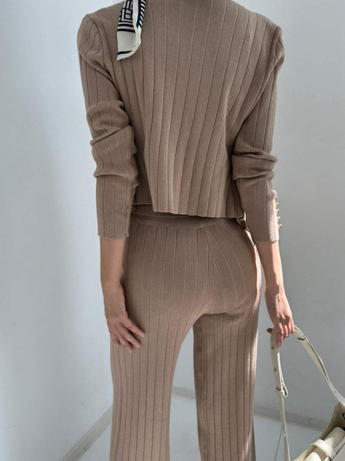 V-Neck Tank, Cardigan and Pants Three-Piece Sweater Set - Trendsi - Flyclothing LLC