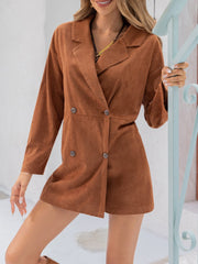 Lapel Collar Long Sleeve Romper - Trendsi