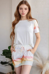 Rainbow Striped Round Neck T Shirt and Shorts Lounge Set - Trendsi - Flyclothing LLC