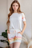 Rainbow Striped Round Neck T Shirt and Shorts Lounge Set - Trendsi - Flyclothing LLC