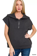 Zenana Scuba Half Zip Top - Trendsi - Flyclothing LLC