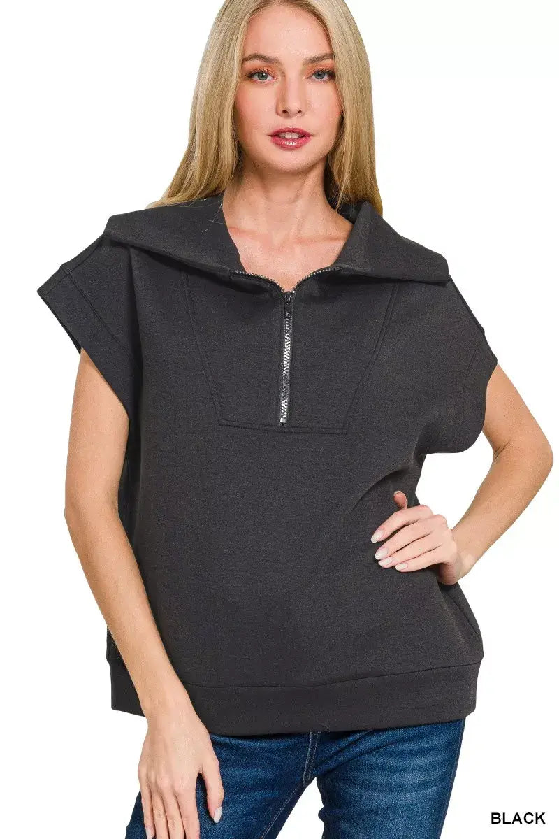 Zenana Scuba Half Zip Top - Trendsi - Flyclothing LLC