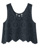 Openwork Round Neck Knit Vest - Trendsi - Flyclothing LLC