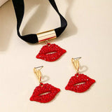 Rhinestone Lip Earrings and Necklace Jewelry Set - Trendsi - Flyclothing LLC