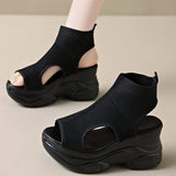 Cutout Mesh Wedge Sandals - Trendsi - Flyclothing LLC