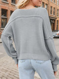 V-Neck Long Sleeve Sweater - Trendsi