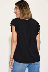 Basic Bae Full Size Bamboo Notched Ruffled Short Sleeve T-Shirt - Trendsi - Flyclothing LLC