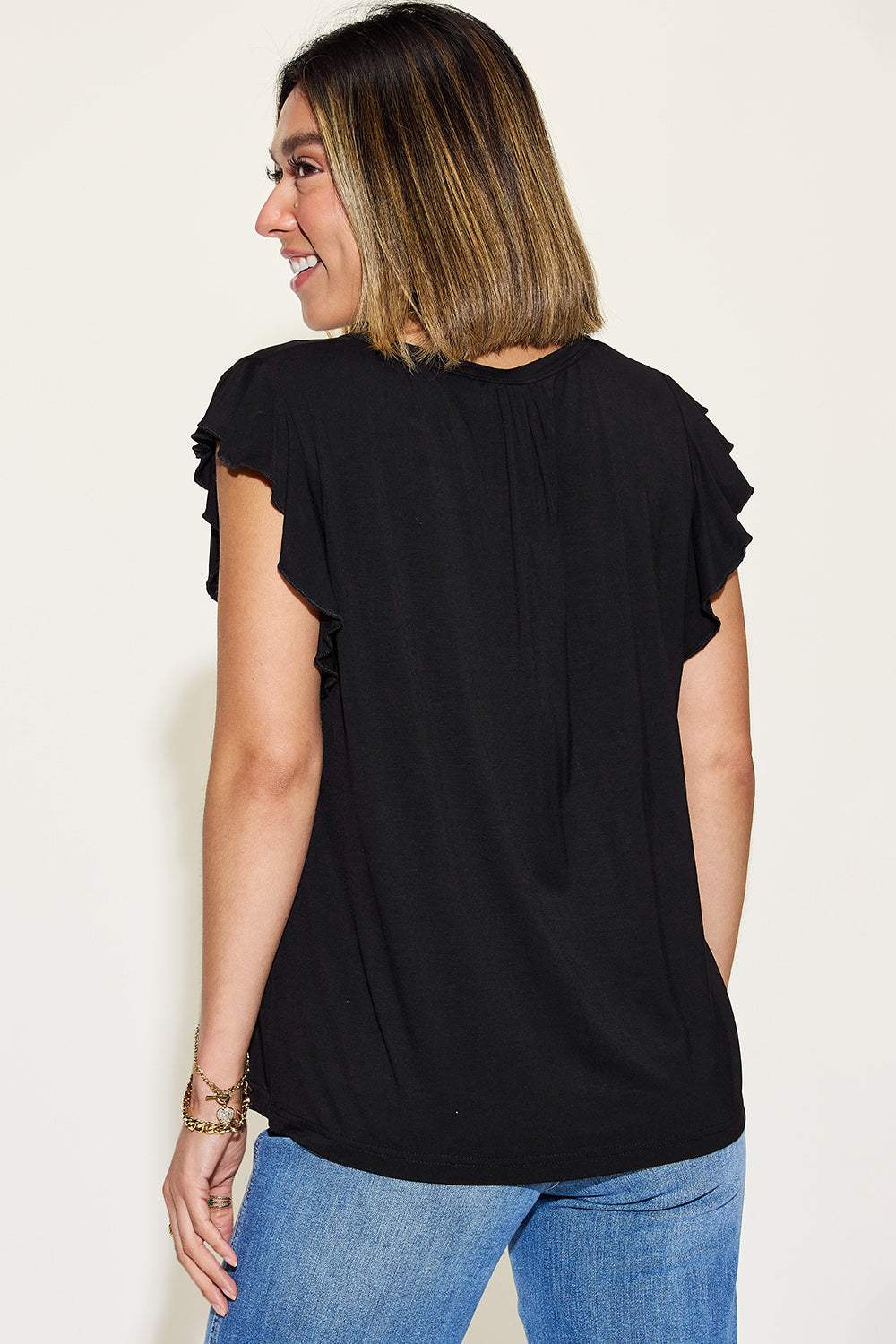 Basic Bae Full Size Bamboo Notched Ruffled Short Sleeve T-Shirt - Trendsi - Flyclothing LLC