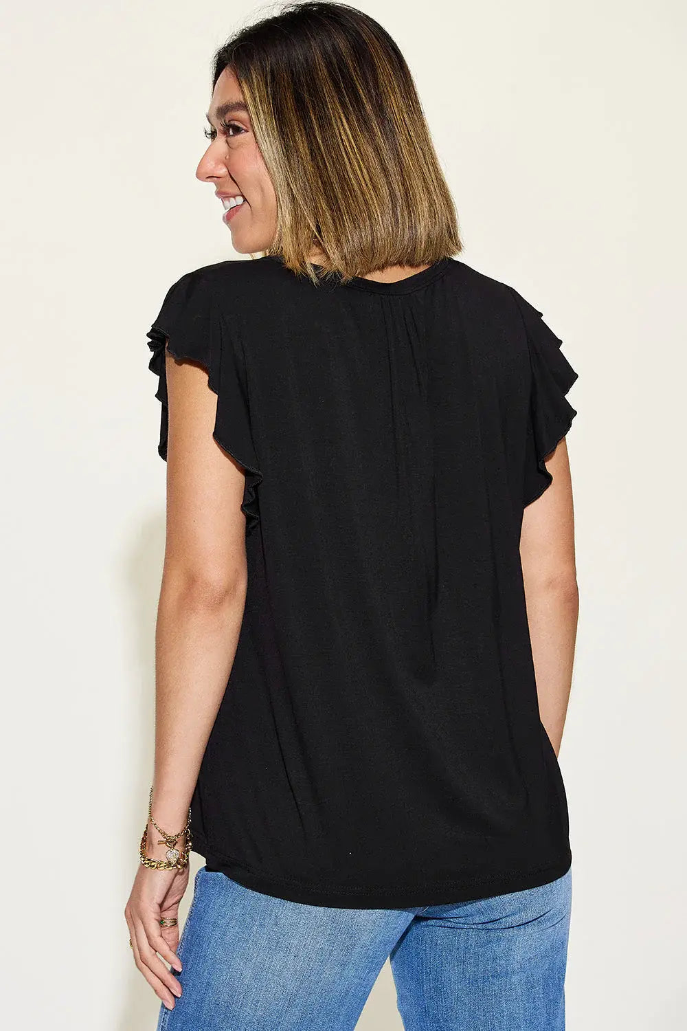 Basic Bae Full Size Bamboo Notched Ruffled Short Sleeve T-Shirt - ShopBasicbae - Flyclothing LLC