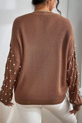 Pearl Detail Round Neck Long Sleeve Sweater - Trendsi - Flyclothing LLC