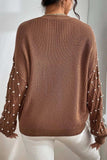 Pearl Detail Round Neck Long Sleeve Sweater - Trendsi - Flyclothing LLC