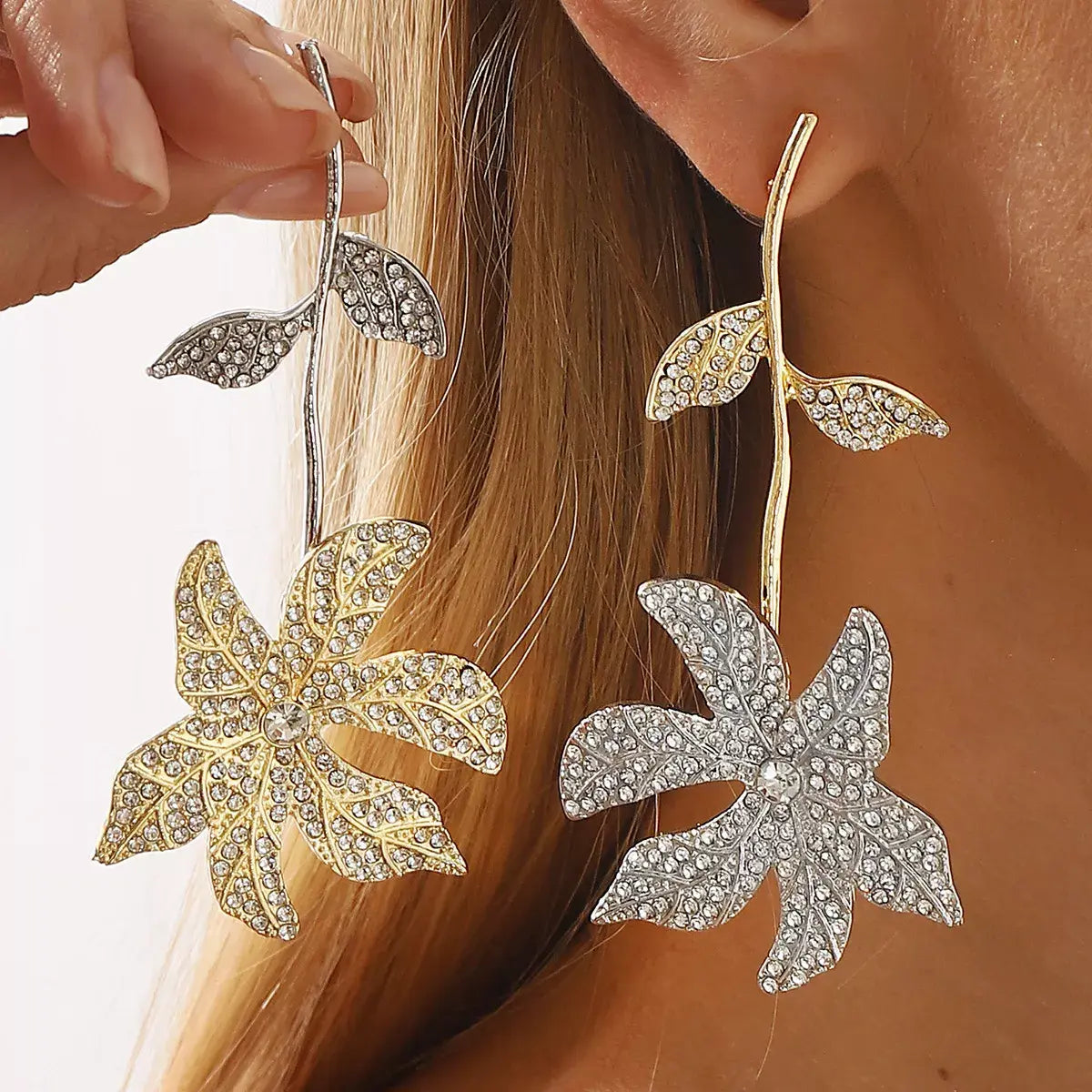 Rhinestone Flower Dangle Earrings - Trendsi - Flyclothing LLC