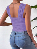 Textured Square Neck Wide Strap Tank - Trendsi - Flyclothing LLC