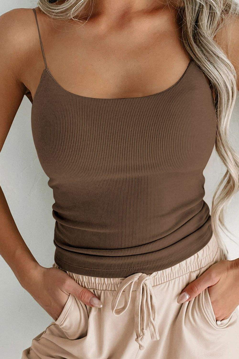 Ribbed Scoop Neck Cami - Trendsi - Flyclothing LLC