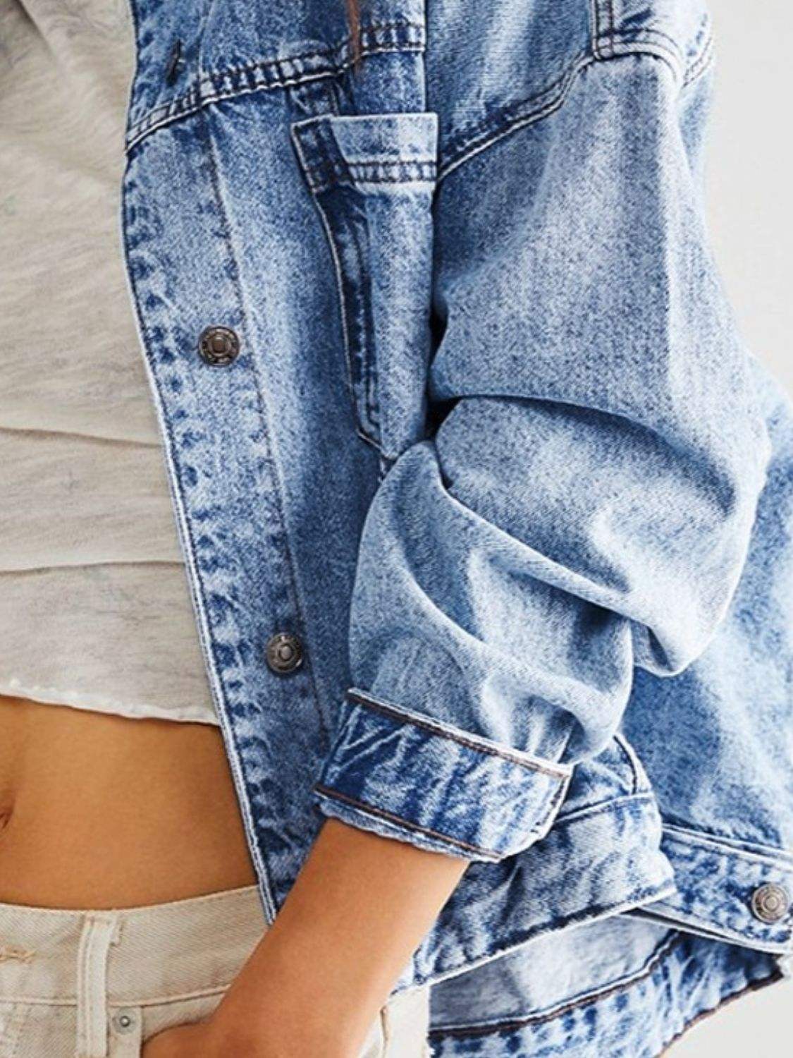 Pocketed Button Up Denim Jacket - Trendsi - Flyclothing LLC
