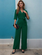 Surplice Half Sleeve Wide Leg Jumpsuit - Trendsi - Flyclothing LLC