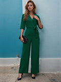 Surplice Half Sleeve Wide Leg Jumpsuit - Trendsi