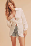 Aemi + Co Tied Collared Neck Long Sleeve Top - Trendsi - Flyclothing LLC