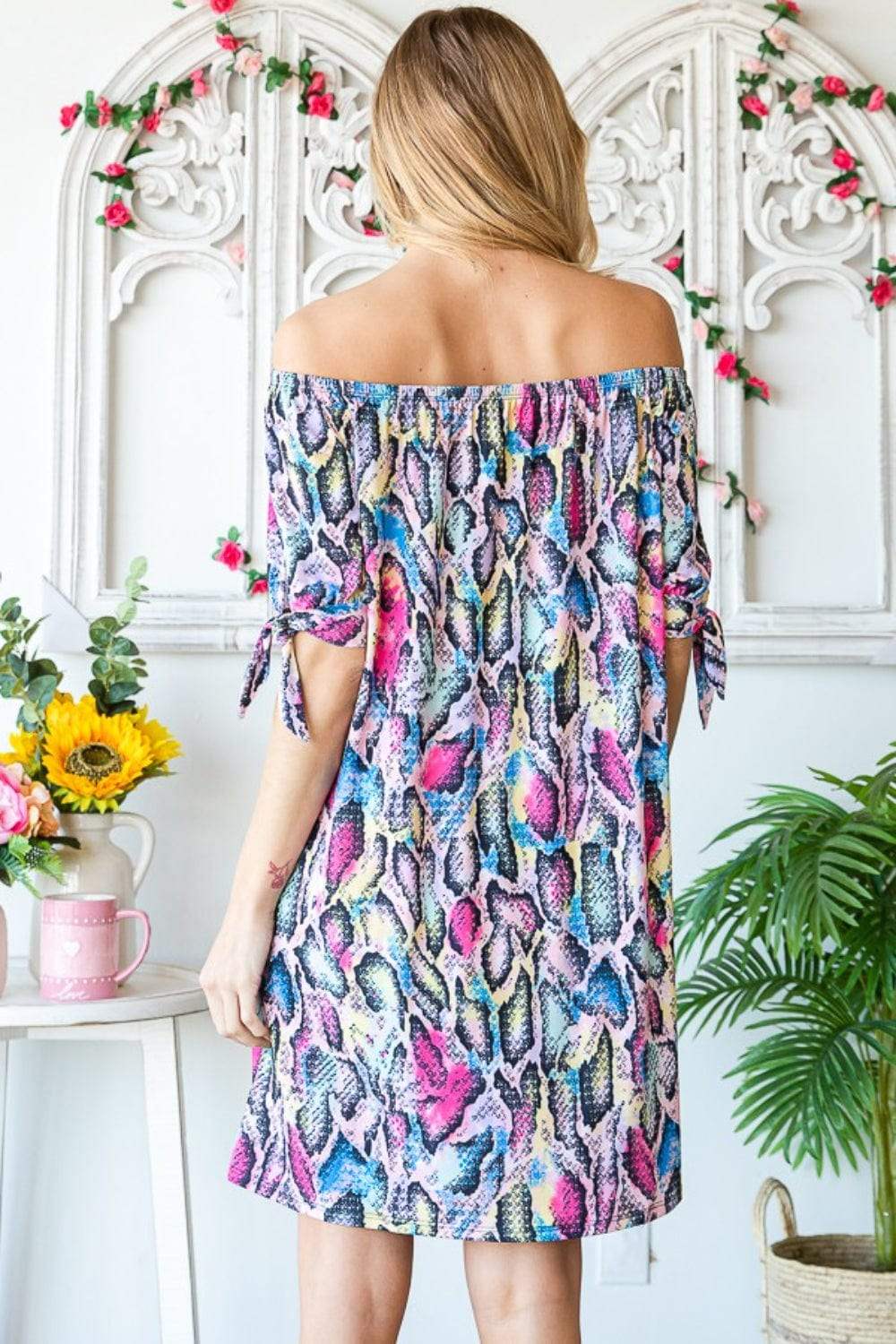 Heimish Full Size Off Shoulder Snake Mini Dress - Trendsi - Flyclothing LLC