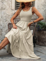 Smocked Scoop Neck Sleeveless Tank Dress - Trendsi - Flyclothing LLC