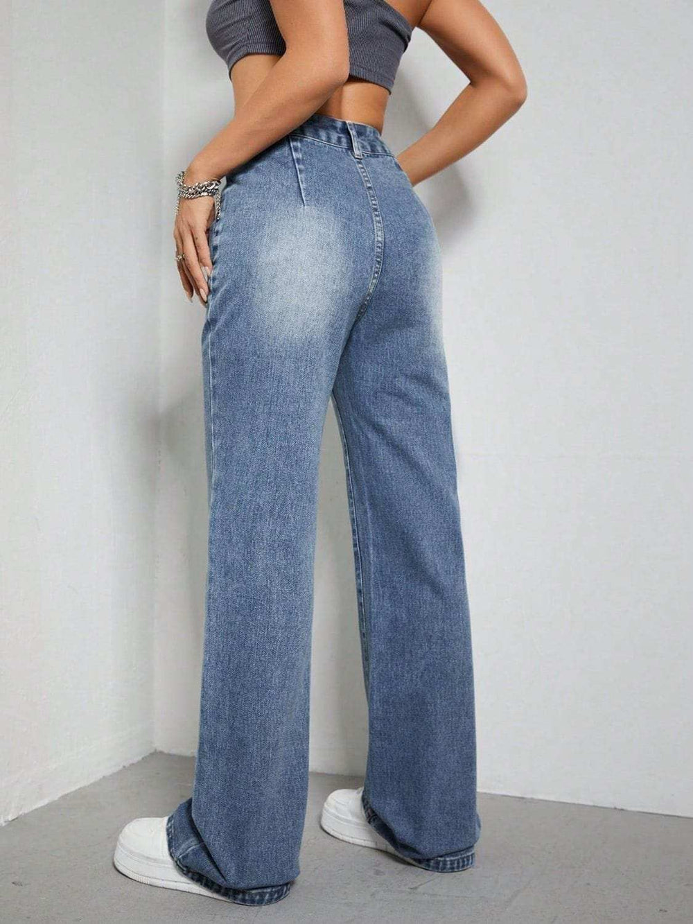 High Rise Wide Leg Jeans with Pockets - Trendsi - Flyclothing LLC
