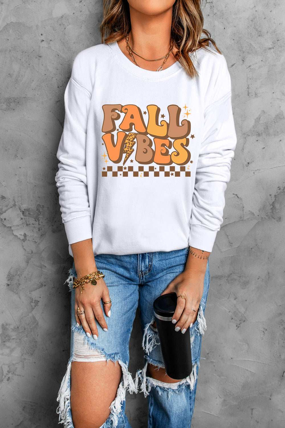Letter Graphic Round Neck Long Sleeve Sweatshirt - Trendsi - Flyclothing LLC