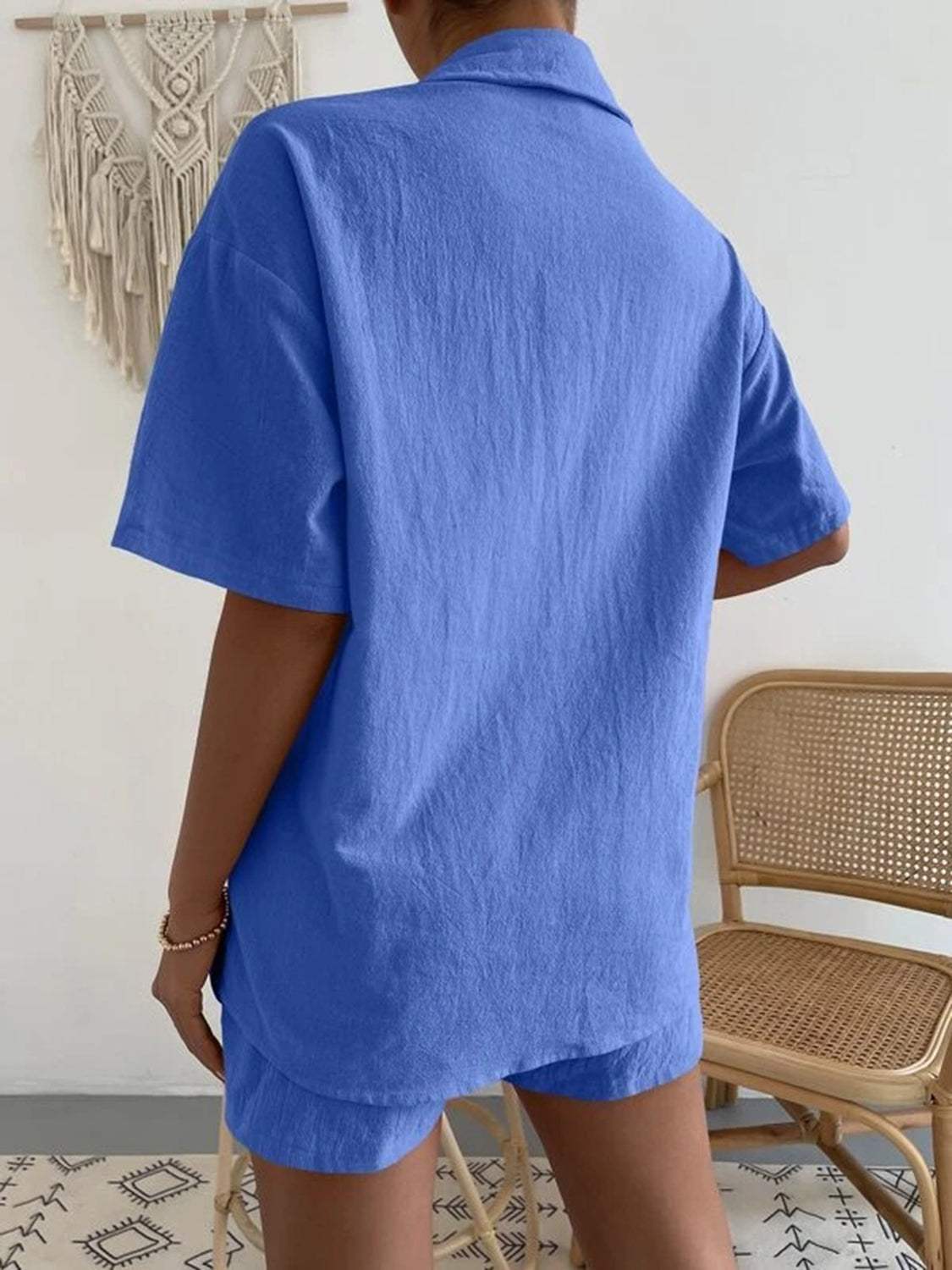 Button Up Short Sleeve Shirt and Shorts Set - Trendsi - Flyclothing LLC