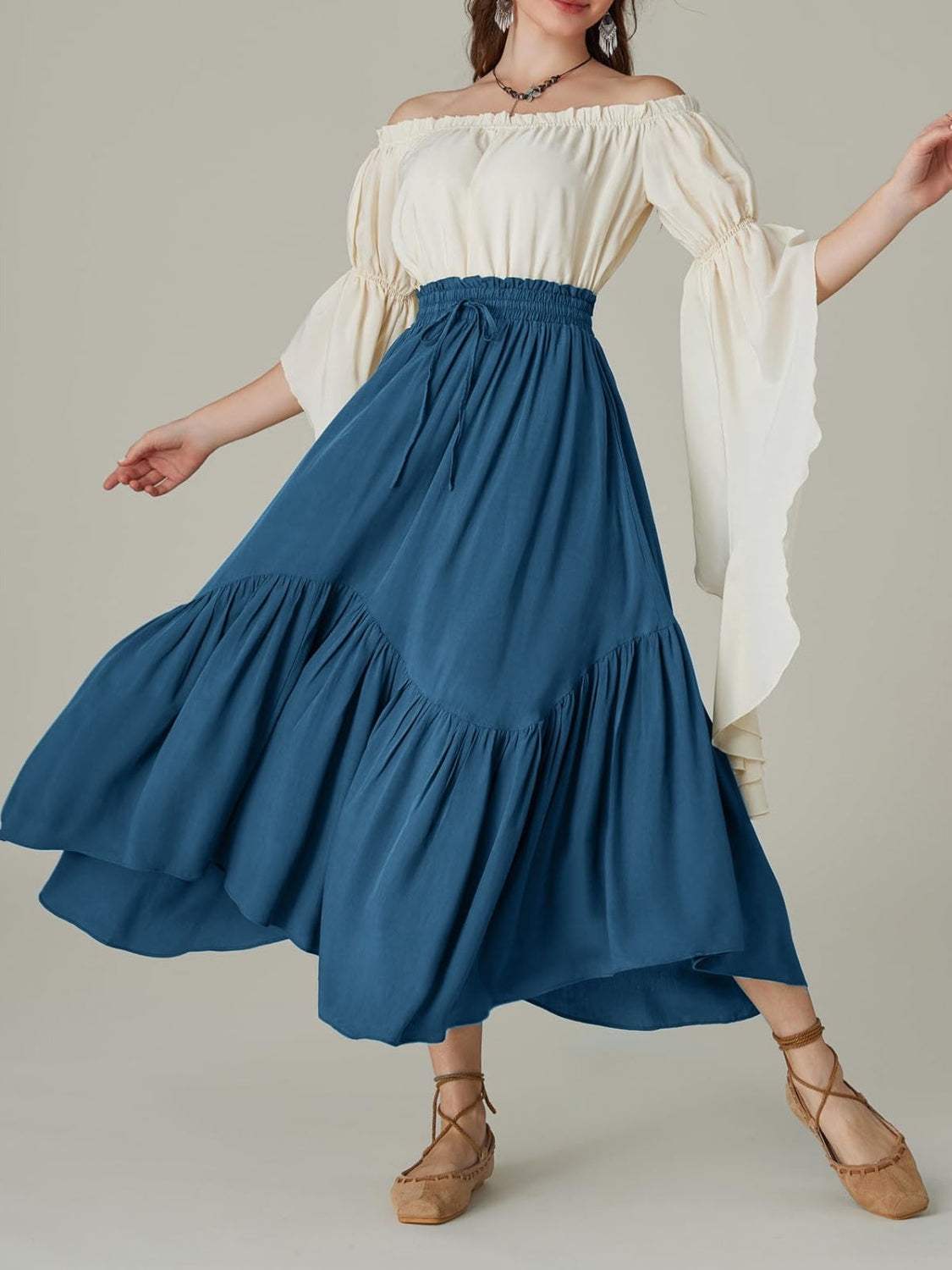 Smocked Waist Band Ruched Layered Skirt - Trendsi - Flyclothing LLC