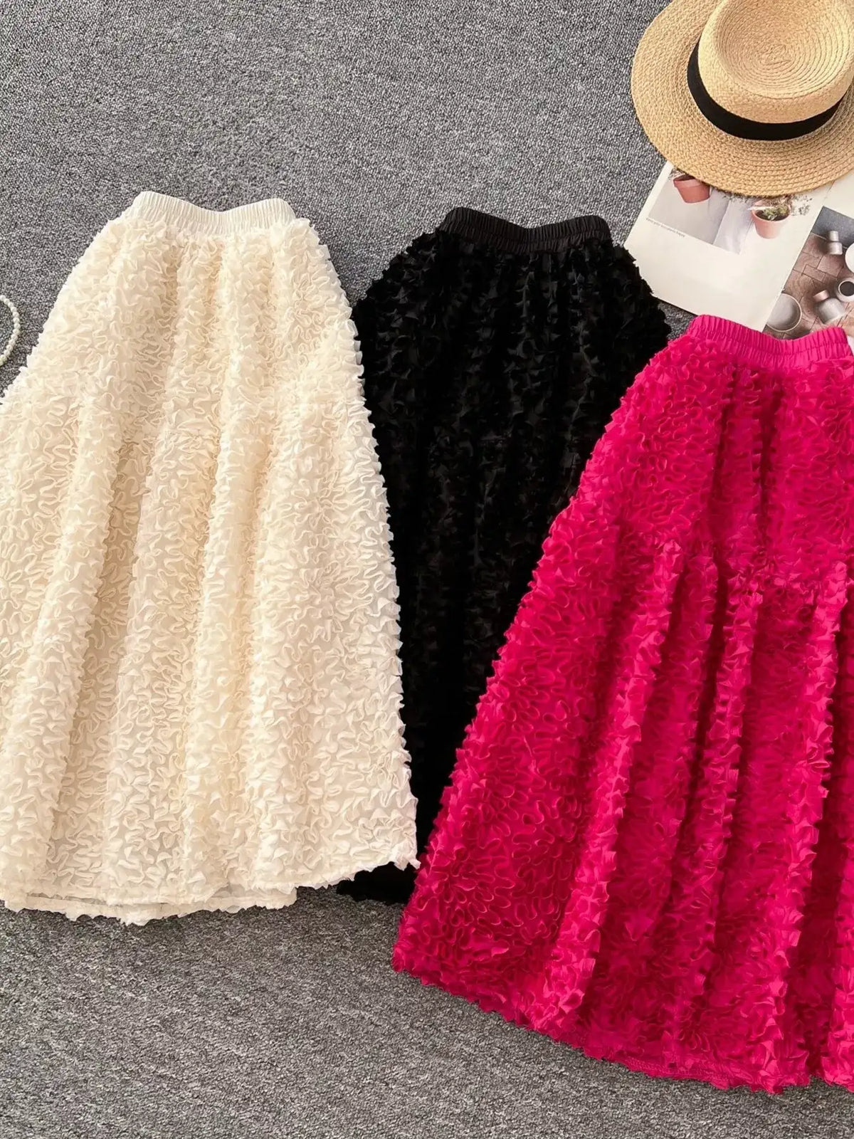Elegant 3D Lace Trim High‑Waist A‑Line Midi Skirt - Trendsi - Flyclothing LLC