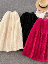 Elegant 3D Lace Trim High‑Waist A‑Line Midi Skirt - Trendsi - Flyclothing LLC