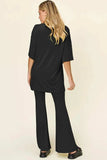 Double Take Full Size Round Neck Drop Shoulder T-Shirt and Flare Pants Set - Trendsi - Flyclothing LLC