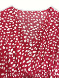 Printed V-Neck Short Sleeve Mini Dress - Trendsi
