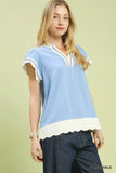 Umgee Contrast Scallop Trim Top - Trendsi - Flyclothing LLC