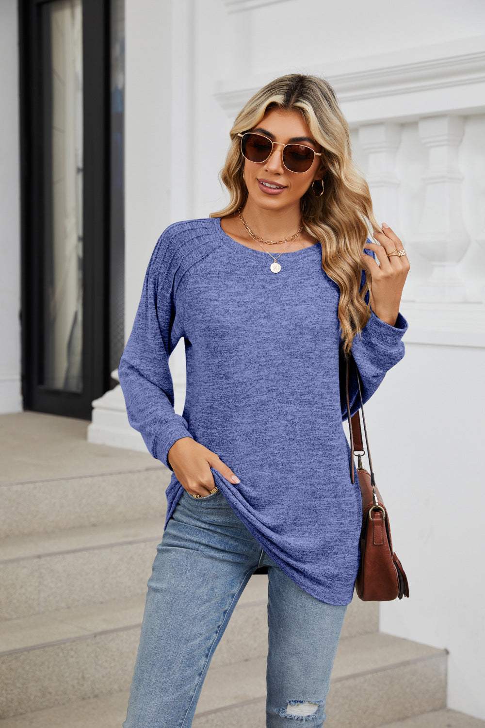 Round Neck Long Sleeve T-Shirt - Trendsi - Flyclothing LLC