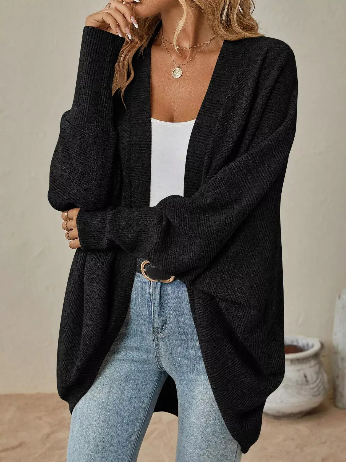Casual Knit Open Front Cardigan - Trendsi - Flyclothing LLC