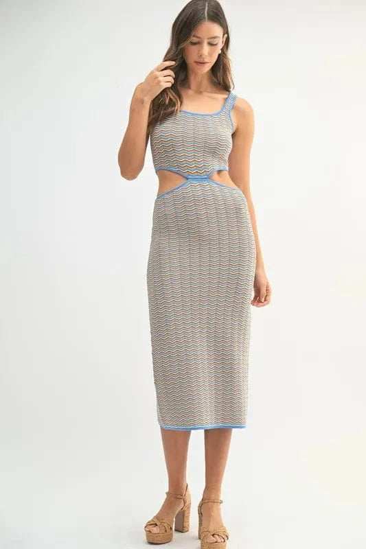 MABLE Multi Color Chevron Knit Bodycon Midi Dress - Trendsi - Flyclothing LLC