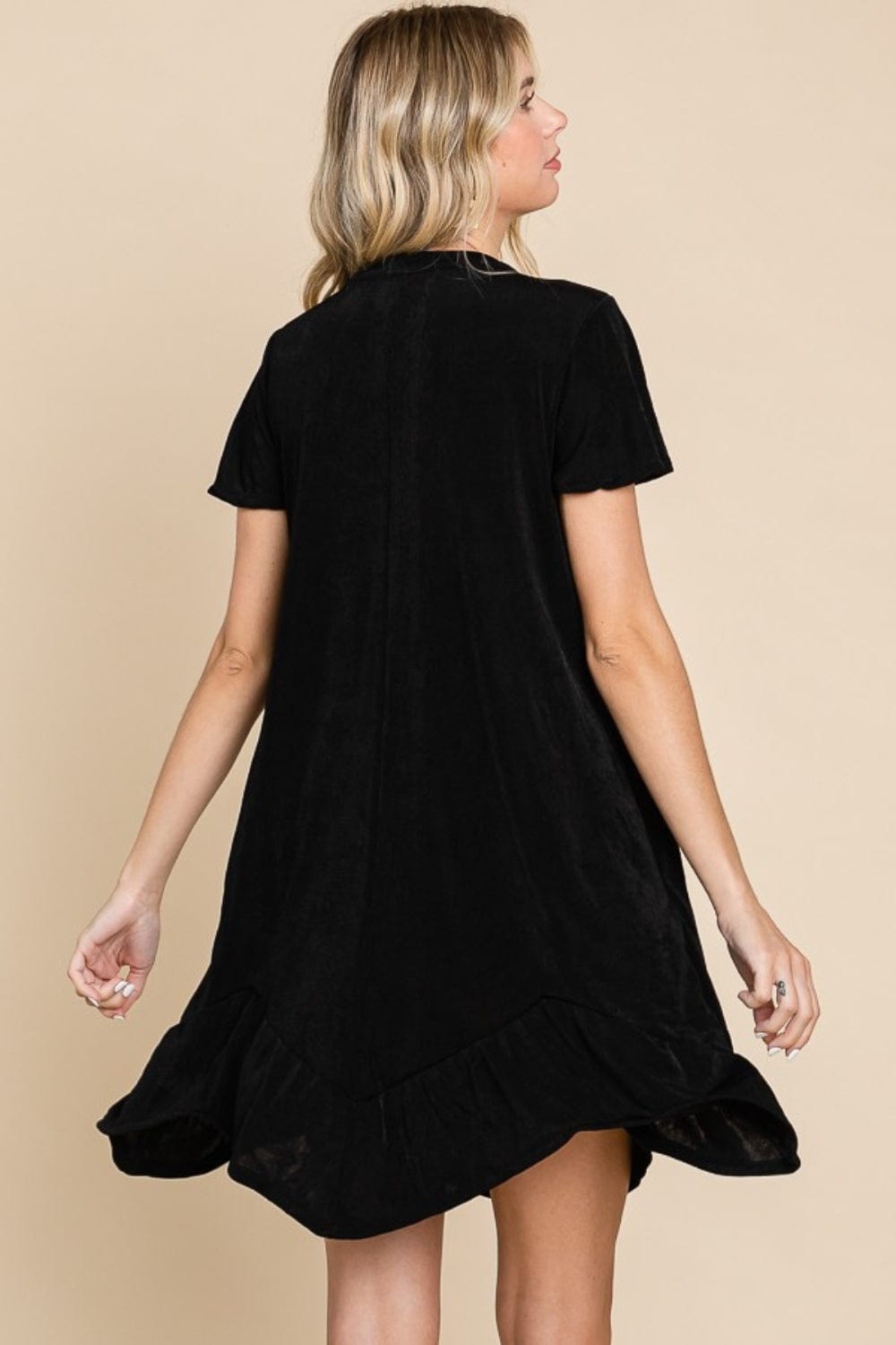 Culture Code Full Size Short Sleeve Ruffled Asymmetric Hem Dress - Trendsi
