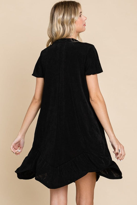 Culture Code Full Size Short Sleeve Ruffled Asymmetric Hem Dress - Trendsi