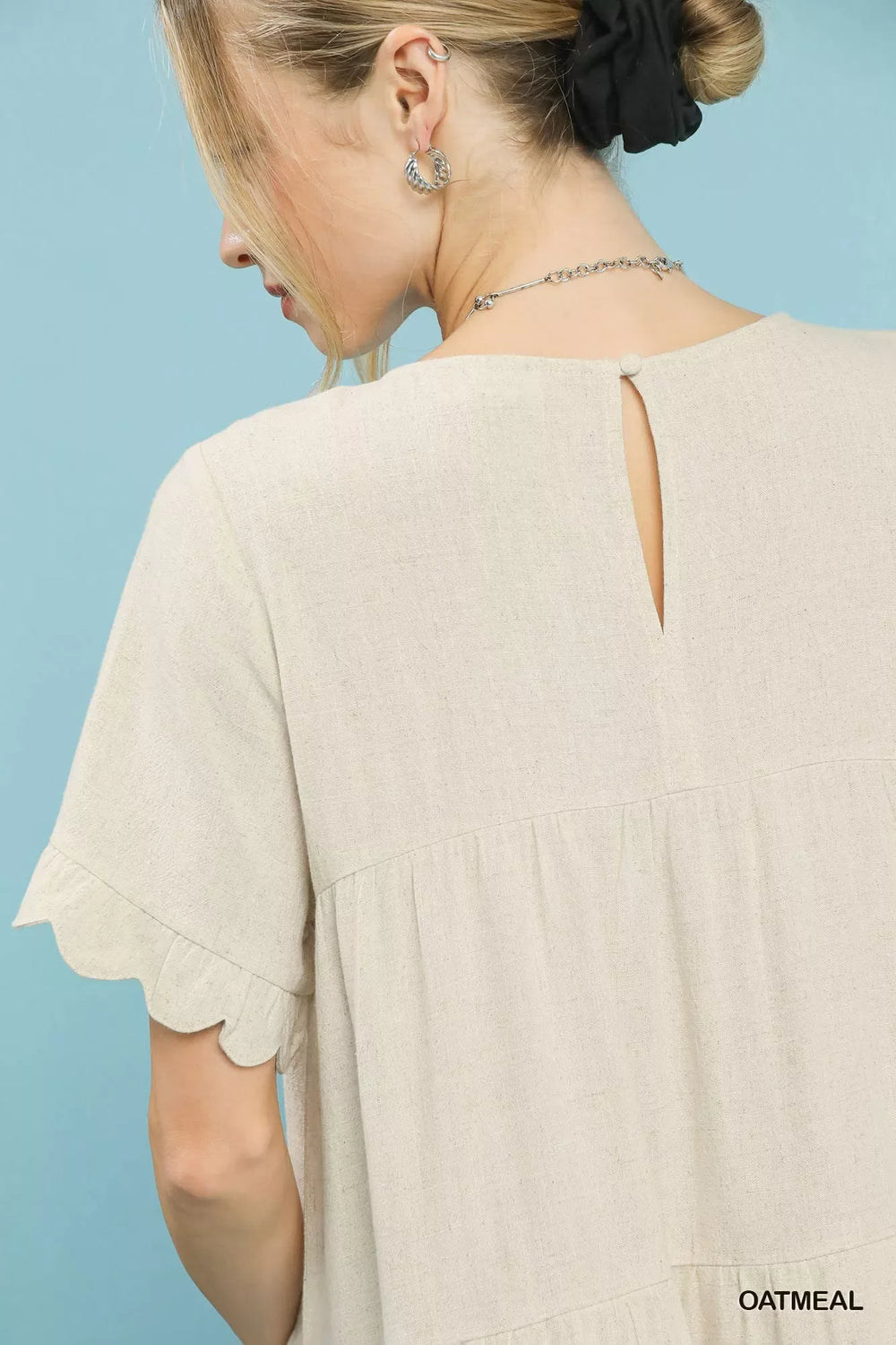 Umgee Linen Tiered Babydoll Dress with Ruffle Sleeves - Trendsi - Flyclothing LLC