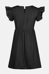 Full Size Ruffled Round Neck Cap Sleeve Denim Dress - Trendsi - Flyclothing LLC