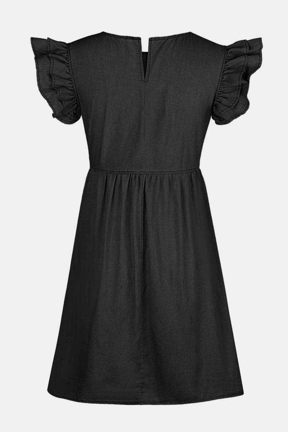 Full Size Ruffled Round Neck Cap Sleeve Denim Dress - Trendsi - Flyclothing LLC