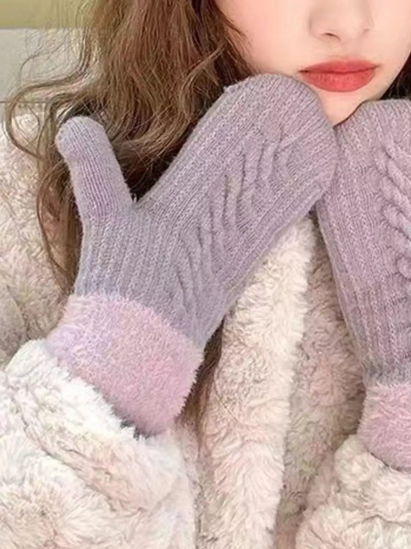 Cozy Knit Mittens with Fur Cuff - Trendsi - Flyclothing LLC
