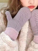 Cozy Knit Mittens with Fur Cuff - Trendsi - Flyclothing LLC