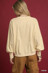 Umgee HO Applique French Terry Sweatshirt - Trendsi - Flyclothing LLC