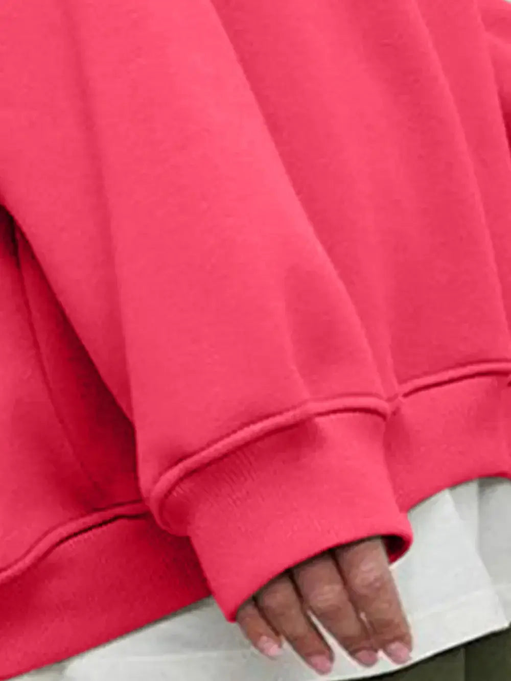 Round Neck Dropped Shoulder Long Sleeve Sweatshirt - Trendsi - Flyclothing LLC