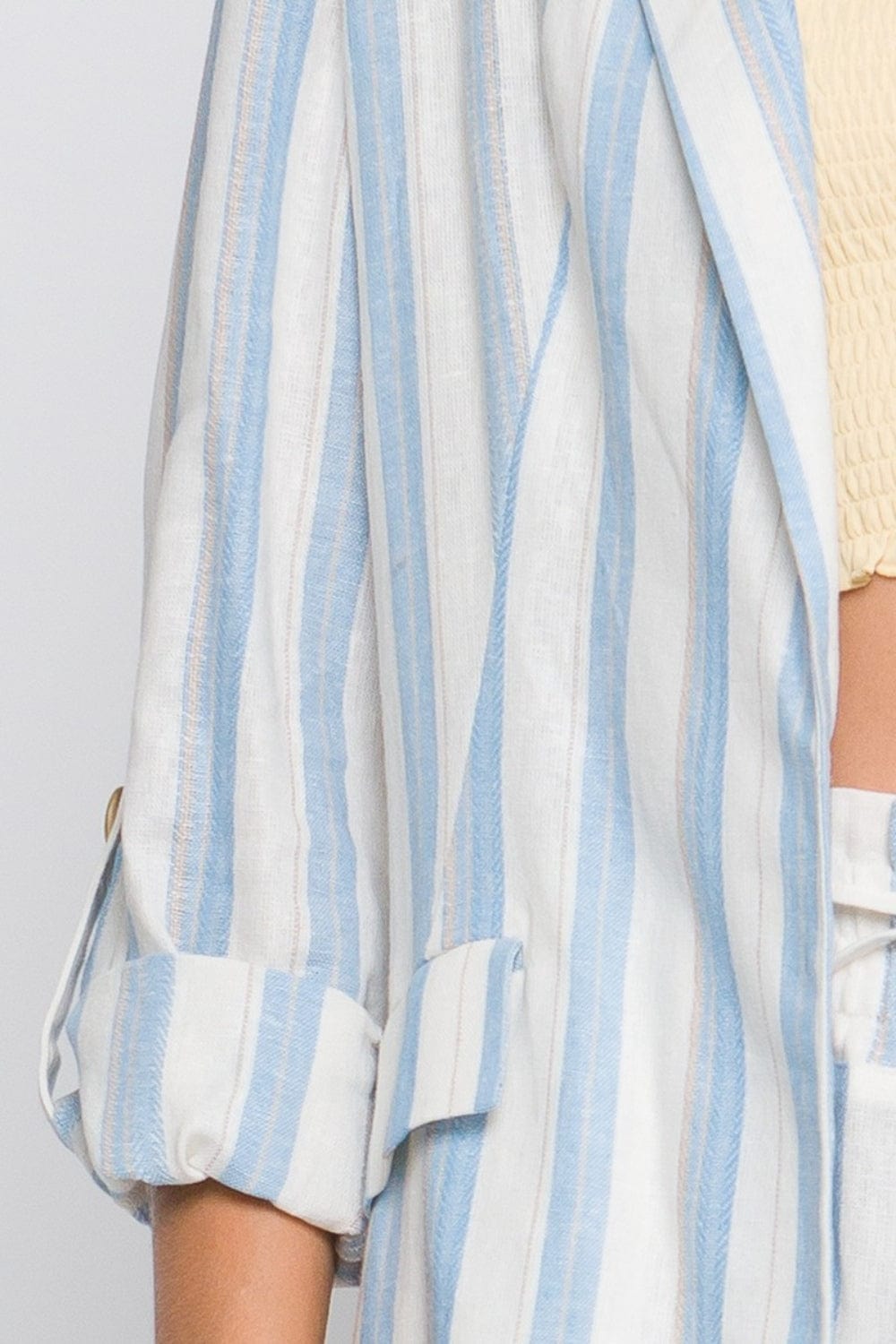 Love Tree Linen Woven Striped Blazer - Trendsi